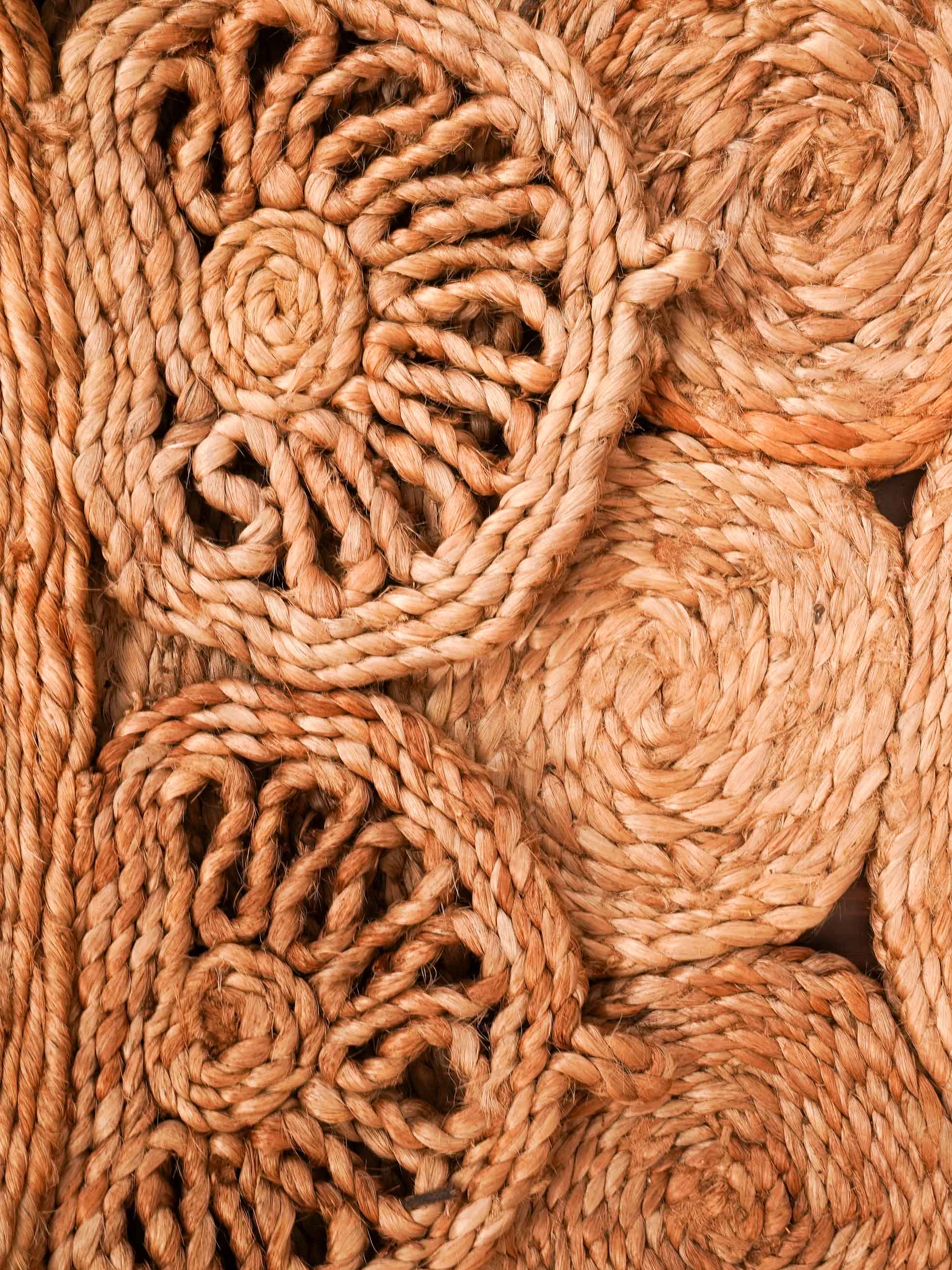 HAND WOVEN JUTE ECO-FRIENDLY AREA RUGS - 4'x4', Round Shape, Beige Color, Oriental Pattern, High Pile, Natural Fiber, Outdoor Indoor Handmade Area Rugs for Living Room, Bed Room (J00004)
