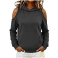 thumbnail image 2 of Hilzaten Loosse Hoodie for Women Kangaroo Pocket Cold Shoulder Pullover Womens Solid Hoodie, 2 of 6
