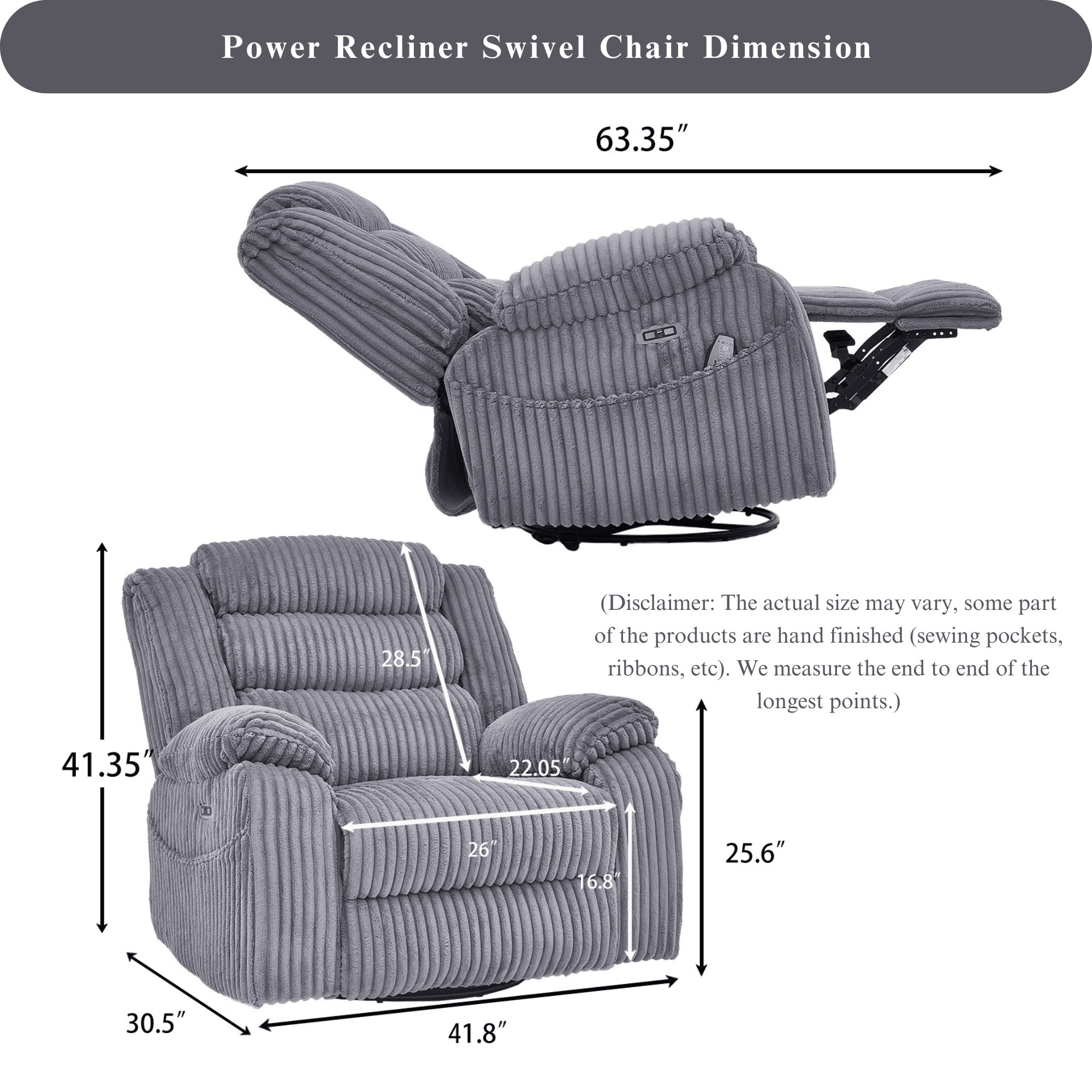 JUUXO Extra Wide Rocking Power Recliner Chair 270° Swivel with Heat Massage - USB & Type C Charging Port - Velvet Swivel Reclining Chair for Living Room Bedroom Office