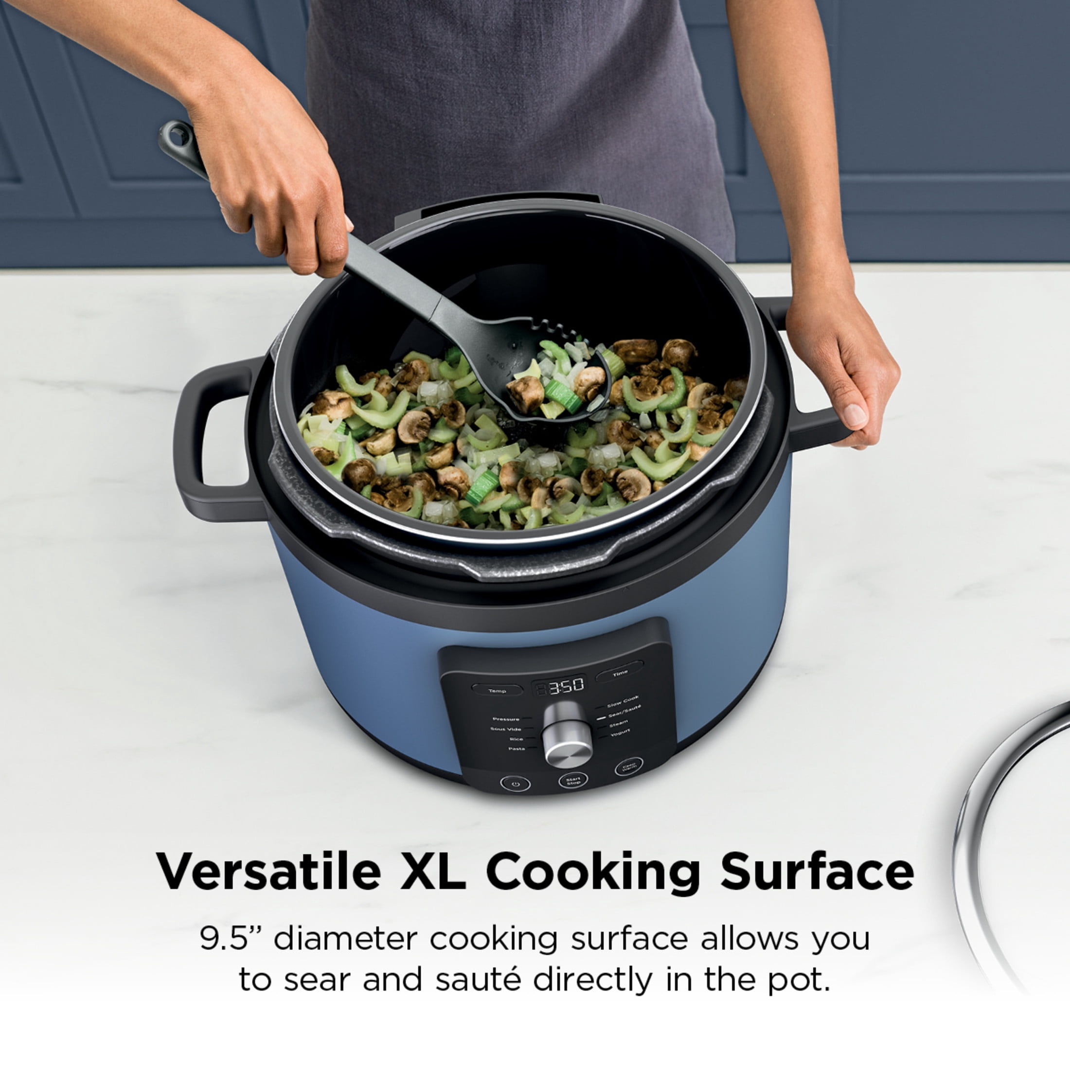 Ninja HyperHeat 9-in-1 Electric Pressure Cooker with SimpliServe Pot — 6.5 Qt, Cooks Up to 2X Faster, 1200W, Feeds 8–10, PC201 Blue Macaron
