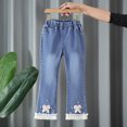 thumbnail image 5 of Huanglei Girls Pearl Bow Embroidered Jeans Wide Leg Flare Denim Pants With Elastic Waist For Toddler Kids, 5 of 5
