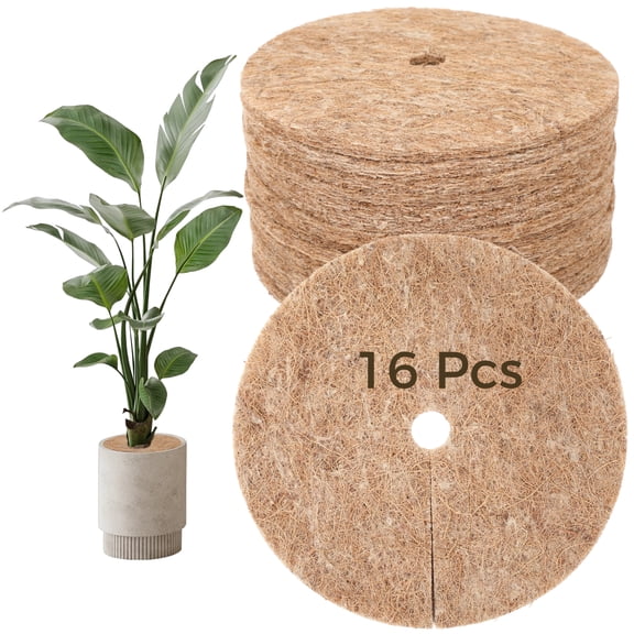 16PCS Coconut Fiber Mulch Rings, 9.8" Round Mulch Mats, Coco Coir Tree Protector Mats for Potted Plants, Weed Control Cover Discs for Indoor Outdoor Planters