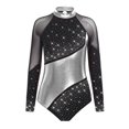 thumbnail image 3 of YiZYiF Womens Shiny Rhinestone Ballet Gymnastics Dance Leotard Long Sleeve Figure Skating Dancewear Black&Silver M, 3 of 6