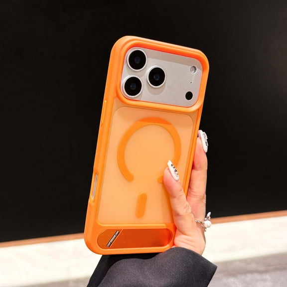 Magnetic Stand for iPhone 17 Case, Compatible with MagSafe, [Stand & Wireless Charging 2 In1 ] [Flush Hidden Kickstand] [Military Shockproof] Slim Translucent Matte Cover, Orange