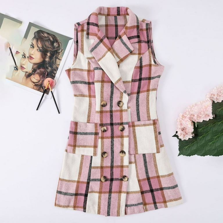 QASIEATN Fall Coats for Graceful Ladies Fashion, Plaid Vest Dress Lapel  Double Breasted Suit Dresses Fall Sleeveless Cardigan Jacket Dress, Womens  Winter Tops - Walmart.com