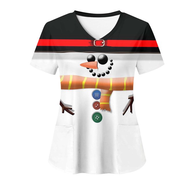 T-Shirts pour Femmes Imprimé de Noël Col en V Poche Manches Courtes Tee-Shirt pour Confort et Style