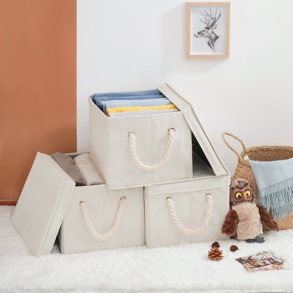 Foldable Fabric Storage Boxes with Lid & Handles, 3Pack, XLarge