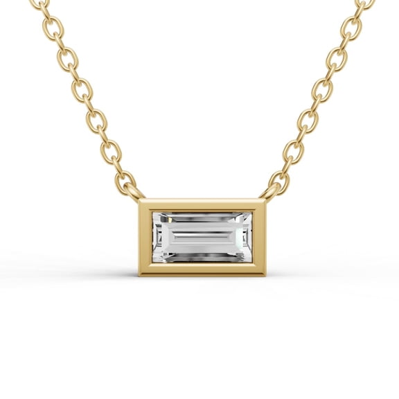 0.75 Carat Baguette Shape Lab Grown Diamond Solitaire Pendant With Bezel Setting in 14K Yellow Gold