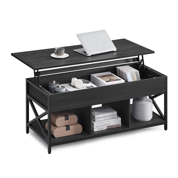 VASAGLE Mesa de Centro Elevable con Estante y Tapa Ajustable 120x60x50 cm