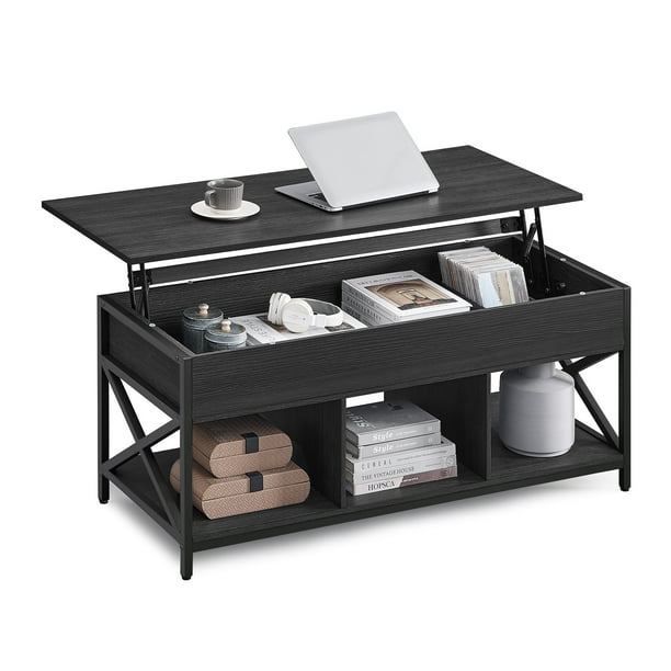 VASAGLE Mesa de Centro Elevable con Estante y Tapa Ajustable 120x60x50 cm