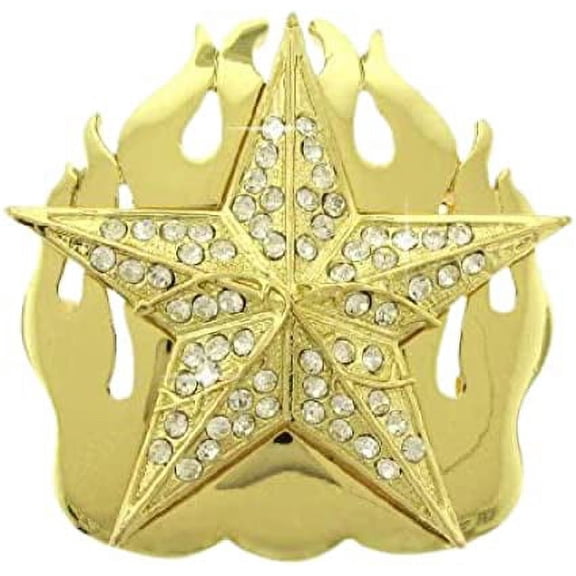 HIP HOP BLING ICED OUT GOLD TONE Fire Star BELT BUCKLE