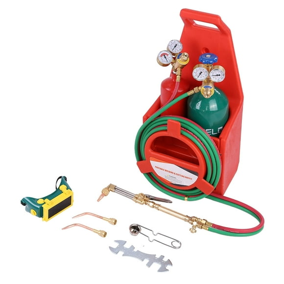 Oxy Acetylene Torch Kit for Brazing, Soldering, with Gas Cylinders, Pressure Meter, Tank Support, Glasses, Flint Lighter and Nozzle