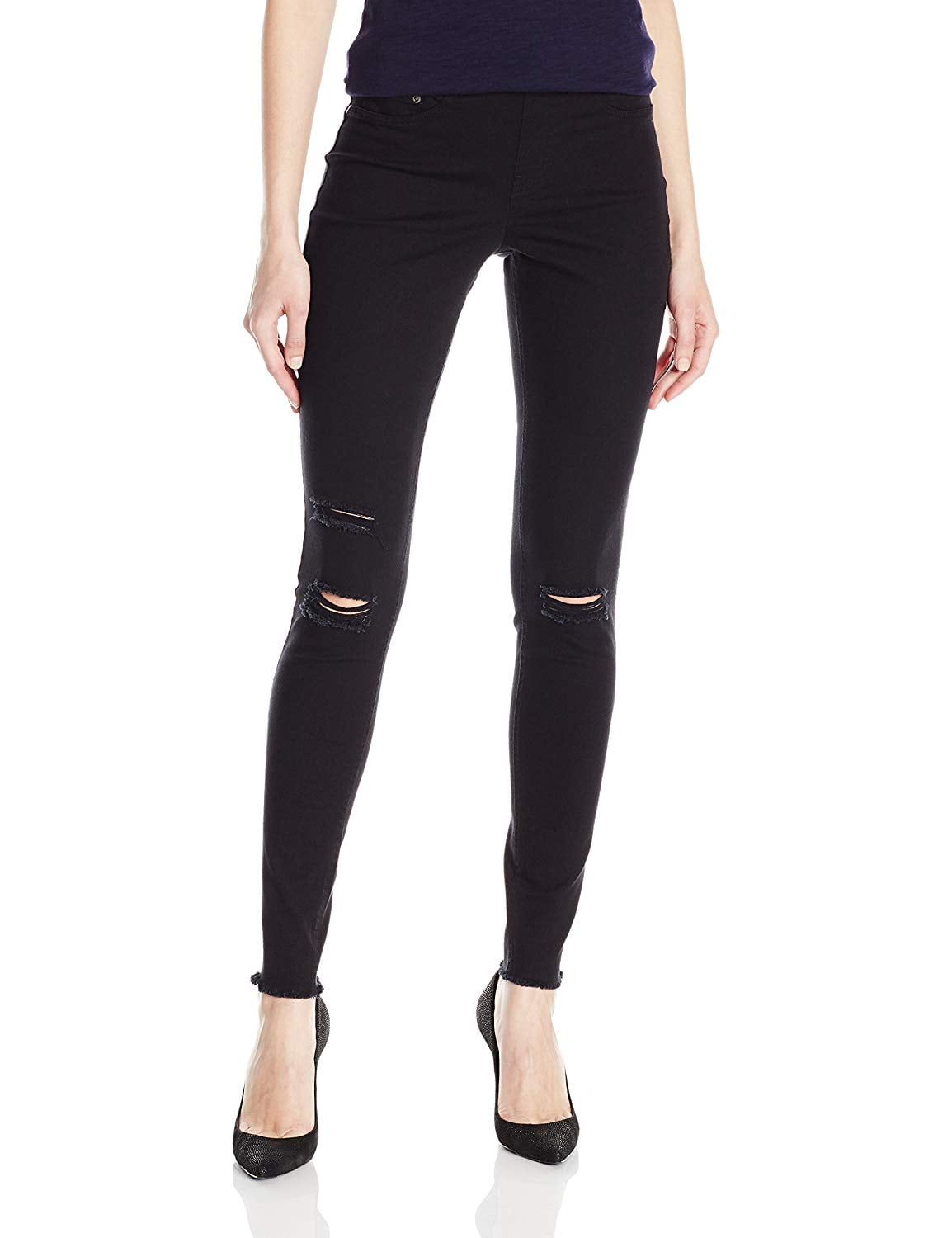 Hue Jeans - Women's Jeans Stretch Ripped Knee Leggings Frayed-Hem XL ...