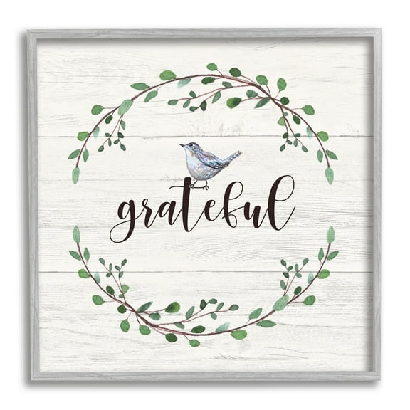 Stupell Industries Grateful Bird Crown Laurel Twigs Foliage Country Pattern,12 x 12, Design by Elizabeth Tyndall