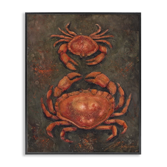 Stupell Industries Small & Large Crab Pair Animals Painting Black Framed Art Print Wall Art, 11 x 14