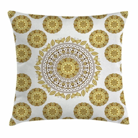- Gold Mandala Throw Pillow Cushion Cover, Ancient Circle Mandala Pattern Butterflies Leaves Natural Composition, Decorative Square Accent Pillow Case, 18 X 18 Inches, Gold Cream Brown, by Ambesonne