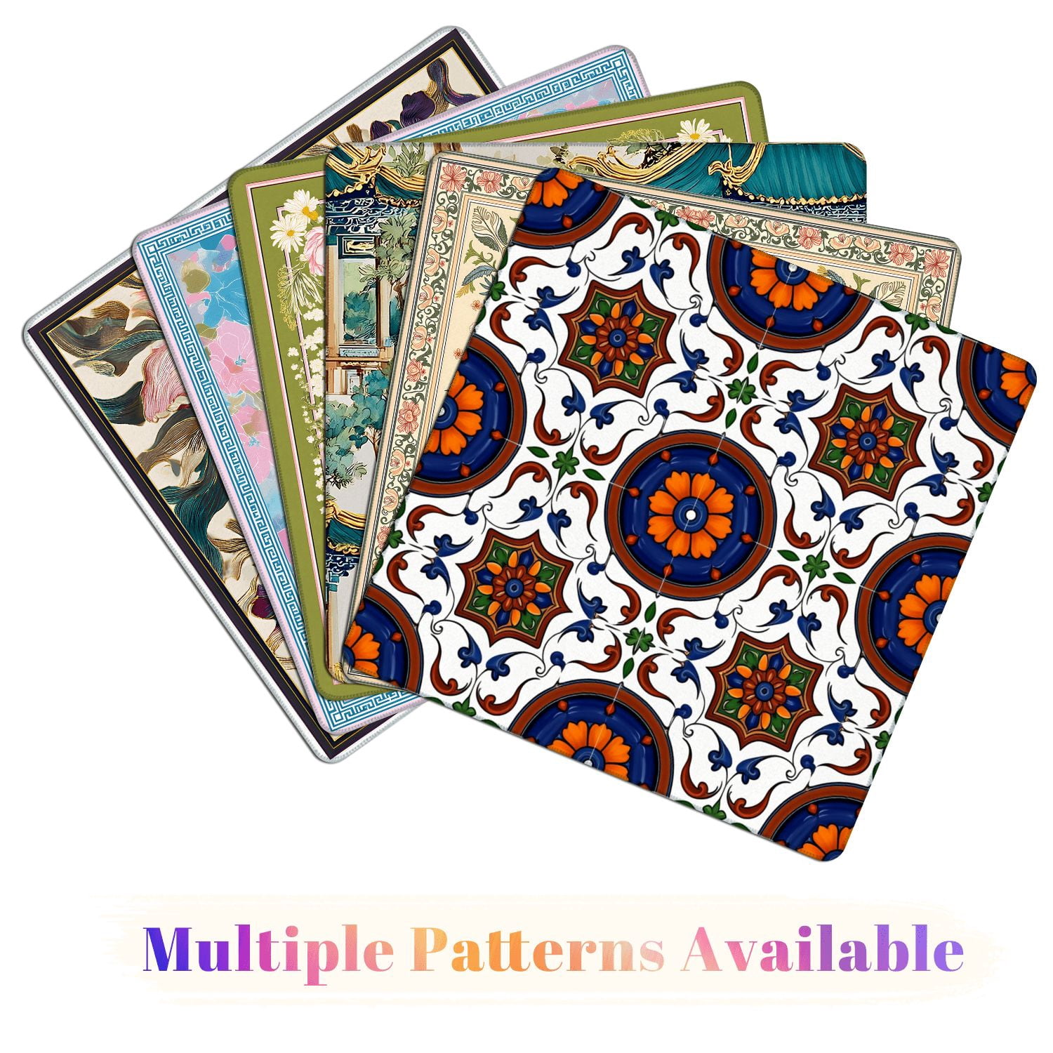 Mahjong Mat 31.5" x 31.5" Colorful Ceramic Tile Floral Ornamental Details Non-Slip Noise Reduction American Mahjong Tiles Table Cover for Dominoes Poker Card Board Games Gift