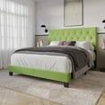 thumbnail image 2 of Home Design Boone Queen Tufted Upholstered Panel Bed with Faux Leather and Padded Headboard, Green, Easy Assembly, 2 of 5