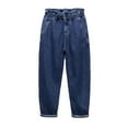 thumbnail image 4 of ClodeEU Women's Summer Solid Color Button Fly Wide Leg Jeans ,Elastic Waist with Tapered Cuff Denim Pant Dark Blue,Womens Plus L, 4 of 4