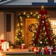 thumbnail image 5 of Adorno navideño de terciopelo grande con lazo | Arreglo navideño de 140 cm en color rojo y vino | Material de poliéster de primera calidad con costuras reforzadas, 5 of 5