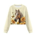 thumbnail image 7 of Xixirimido Beige Horse Butterfly Sunflower Girls Long Sleeve Sweatshirts Kids Crewneck Crop Top Soft Cute Graphic Pullover Tops for 9-10 Years, 7 of 7