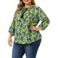 thumbnail image 4 of Agnes Orinda Women's Plus Size Self Tie Neck 3/4 Sleeves Floral Colorful Blouse 3X Yellow, 4 of 6