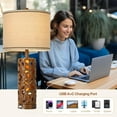 thumbnail image 2 of 27.5" H 3-Way Dimmable Touch Control Table Lamp with USB A+C Ports, Vintage Walnut Finish Resin Bedside Farmhouse Table Lamp Set of 2，for Living Room，Bedroom，Office, 2 of 12