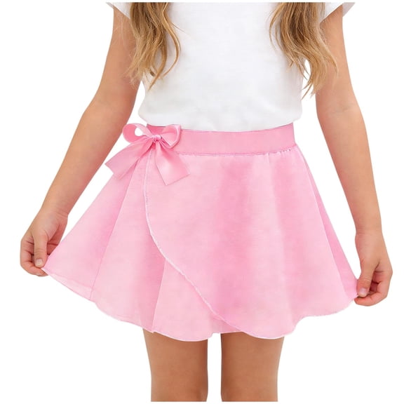 QTBIUQ Girls Chiffon Wrap Skirt Ballet Dance Skirt with Bow Knot Elastic Waist Flowy Practice Skirt Loose Fit Summer Skirt