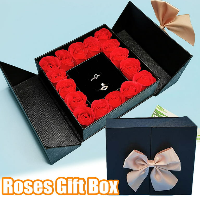 Wallpaper box, gift, rose, tape, hearts, red, rose, box for mobile