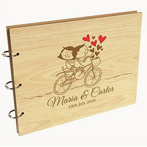 Darling Souvenir Personalized Engraved Laser Cut Wedding Guest Book Wooden Cover Sign-in Book Registry Guestbook Scrapbook-G5