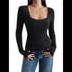 thumbnail image 1 of Camisas de Larga para Mujer, Cuello Cuadrado, Tops Cortos de Punto Acanalado, Conjuntos de Otoño, Ropa de Moda Negro XL, 1 of 9