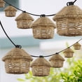 thumbnail image 6 of JONATHAN Y Maui 10-Light Indoor/Outdoor 10 ft. Mid-Century Vintage LED G40 Tiki Hut Hemp Rope Shaded String Lights, Brown, 6 of 7
