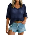 thumbnail image 3 of Lumistal Crochet Top for Women V Neck Hoodie Long Sleeve Knit Top Swimsuit Cover Up Crochet Tops Coverup Beach Vacation Outfit Summer Coats S-5XL Dark Blue M, 3 of 7