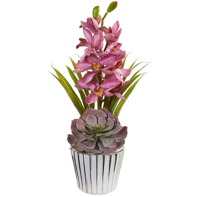 Nearly Natural 1934-MA Orchidée Cymbidium & Succulente Arrangement Artificiel