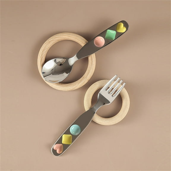 COM1950s Toddler Utensils Forks and Spoons 2Pcs Toddler Utensils Baby Spoon Fork Set Toddler Flatware Set with Travel Carrying Case Baby Feeding Training Spoons Forks with Cute Handle Stainless Steel