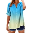 thumbnail image 2 of OSFVNOXV Plus Size Tops for Women Casual Pajama Top Short Sleeve Color Blocked V-Neck Oversized Loose Fit T-Shirts, 2 of 5