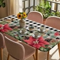 thumbnail image 3 of Christmas Table Cloths for 3 Foot Rectangle Tables, Winter Poinsettia Berry Black White Plaid Patio Waterproof Elastic Fitted Tablecloths, Washable Rectangular Table Cover for Camping, 3 of 8