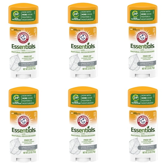 Desodorante Arm & Hammer Essentials Solid, sin perfume, 75 ml, paquete de 6