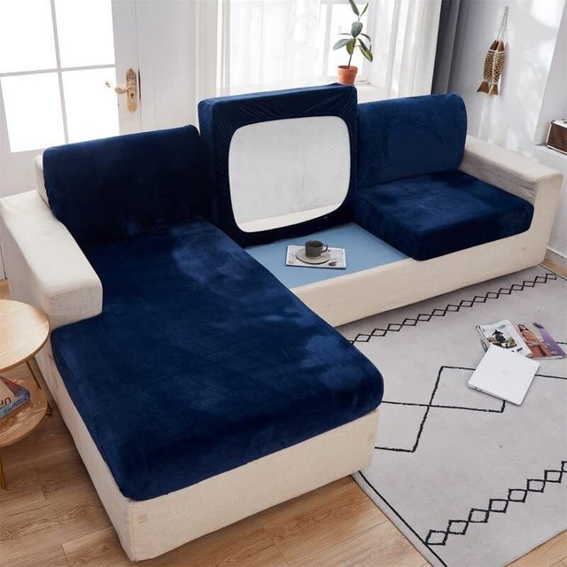 Housse de Coussin de Siège de Sofa en Velours Doux 2024 - Housse de Sofa Extensible Antidérapante Housses de Coussin de Canapé pour Sofa Sectionnel Housse de Coussin de Sofa en L Protection de Meuble (Gris Grand Simple Mer