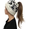 thumbnail image 4 of Bonnet à Queue de Cheval Femme Mode Hiver Chaud Léopard Crâne Désordonné Bonnet de Trou de Bun, 4 of 5