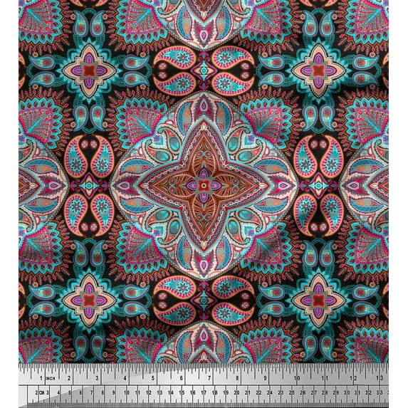 Soimoi Rayon Fabric Mandala & Paisley Ethnic Print Fabric by The Yard 42 Inch Wide