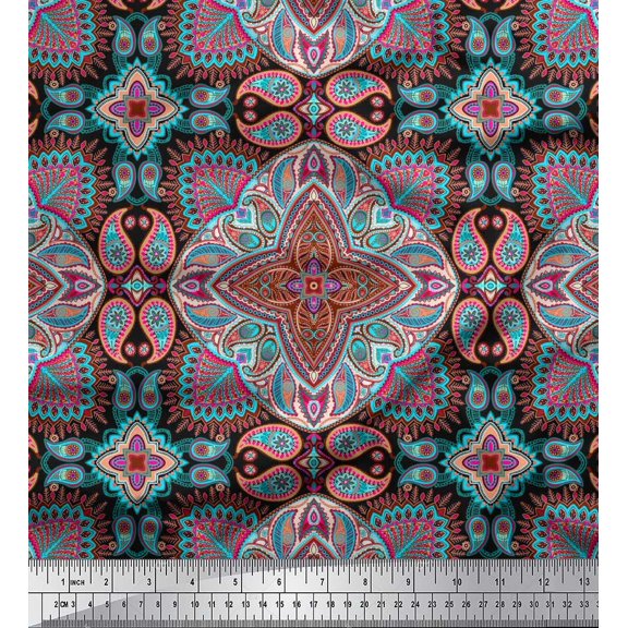 Soimoi Cotton Duck Fabric Mandala & Paisley Ethnic Print Fabric by The Yard 42 Inch Wide
