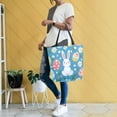 thumbnail image 4 of FORMRS Womens Canvas Tote Bag with Zipper Inner Pocket Shoulder Handbag, Blue Easter Bunny, 4 of 7