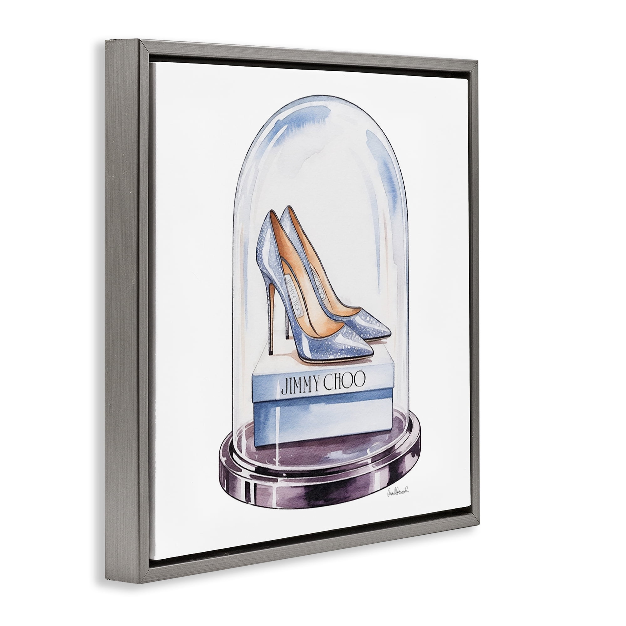 Stupell Industries Elegant Shoes in Bell Jar Gray Framed Floater Canvas Wall Art, design by Amanda Greenwood