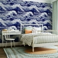 thumbnail image 2 of Peel and Stick Wallpaper Contact Paper Vintage Wave Navy Blue White Ocean Coastal Blue Sea Stormy Waves Ocean Self Adhesive and Removable 24in x 118in, 2 of 8