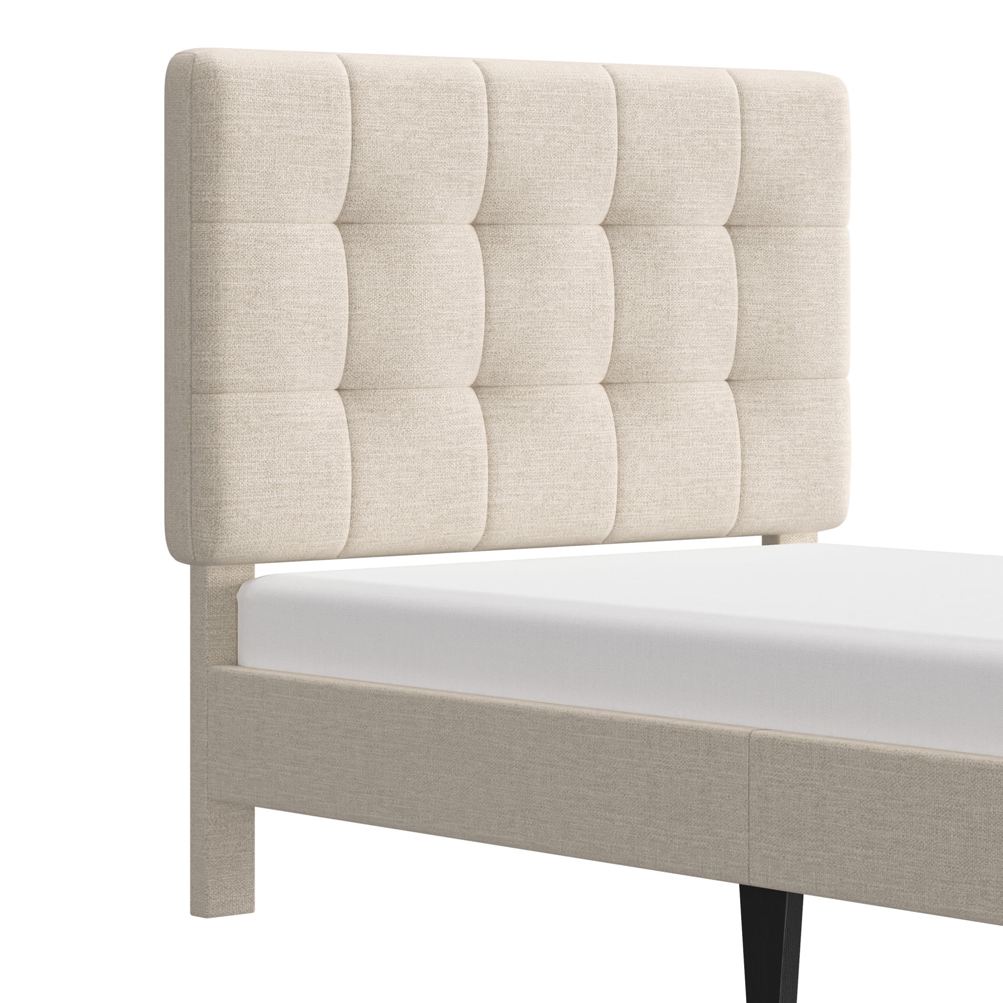 Mainstays Hillside Square Tufted Upholstered Twin Platform Bed, Ivory Fabric