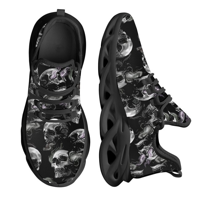 Zapatos planos con estampado de calavera para mujer, zapatillas informales cómodas con cordones para mujer, zapatillas de plataforma ligeras