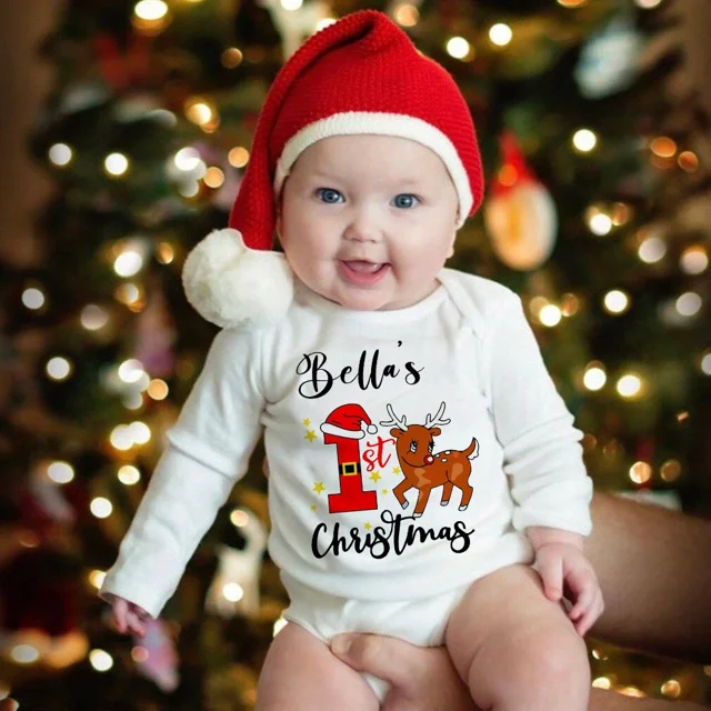 Bodys personalizados para bebé para su primera Navidad, ropa personalizada con nombre para recién nacidos, mono de manga larga para niño y niña, traje de fiesta para bebé