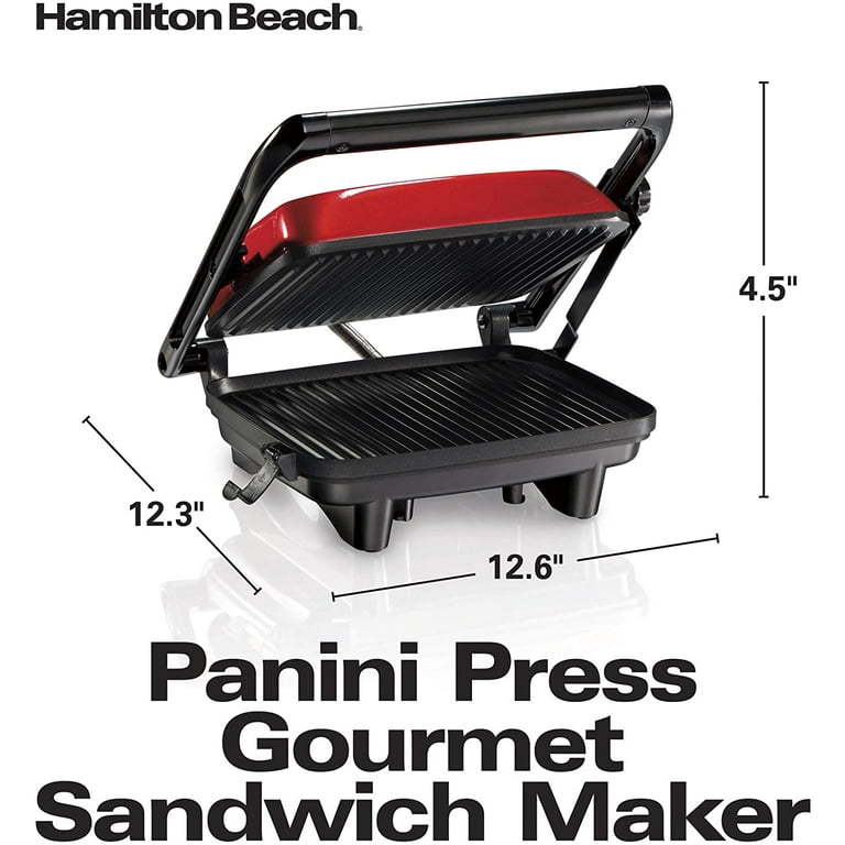 Hamilton Beach Panini Press Sandwich Maker & Electric Indoor Grill with  Locking Lid, Opens 180 Degrees for any Thickness for Quesadillas, Burgers &  More, Nonstick 8 x 10 Grids, Red (25462Z) 
