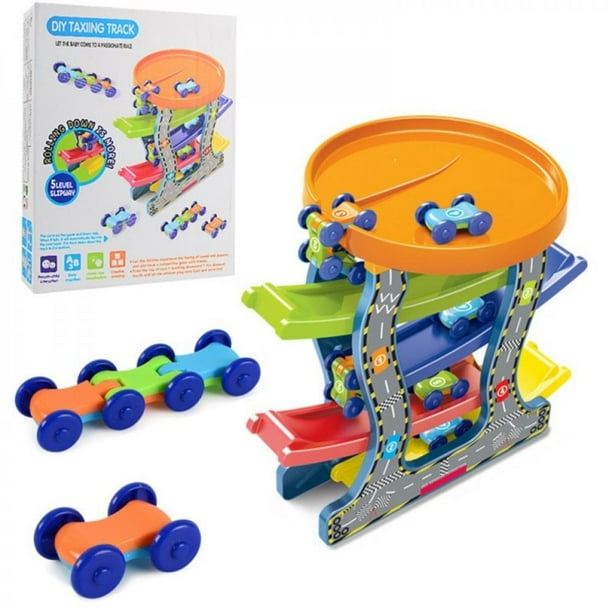 TOP BRIGHT Car Ramp Toy For Boy Gifts Toddler Race Track Toy With Wooden Cars And Car Garage